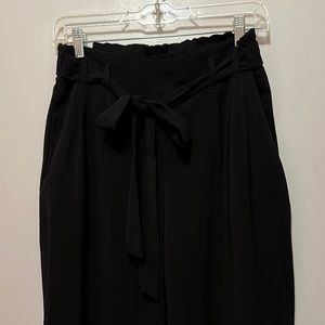 Zara wide leg slacks work pant tie belt pockets size small